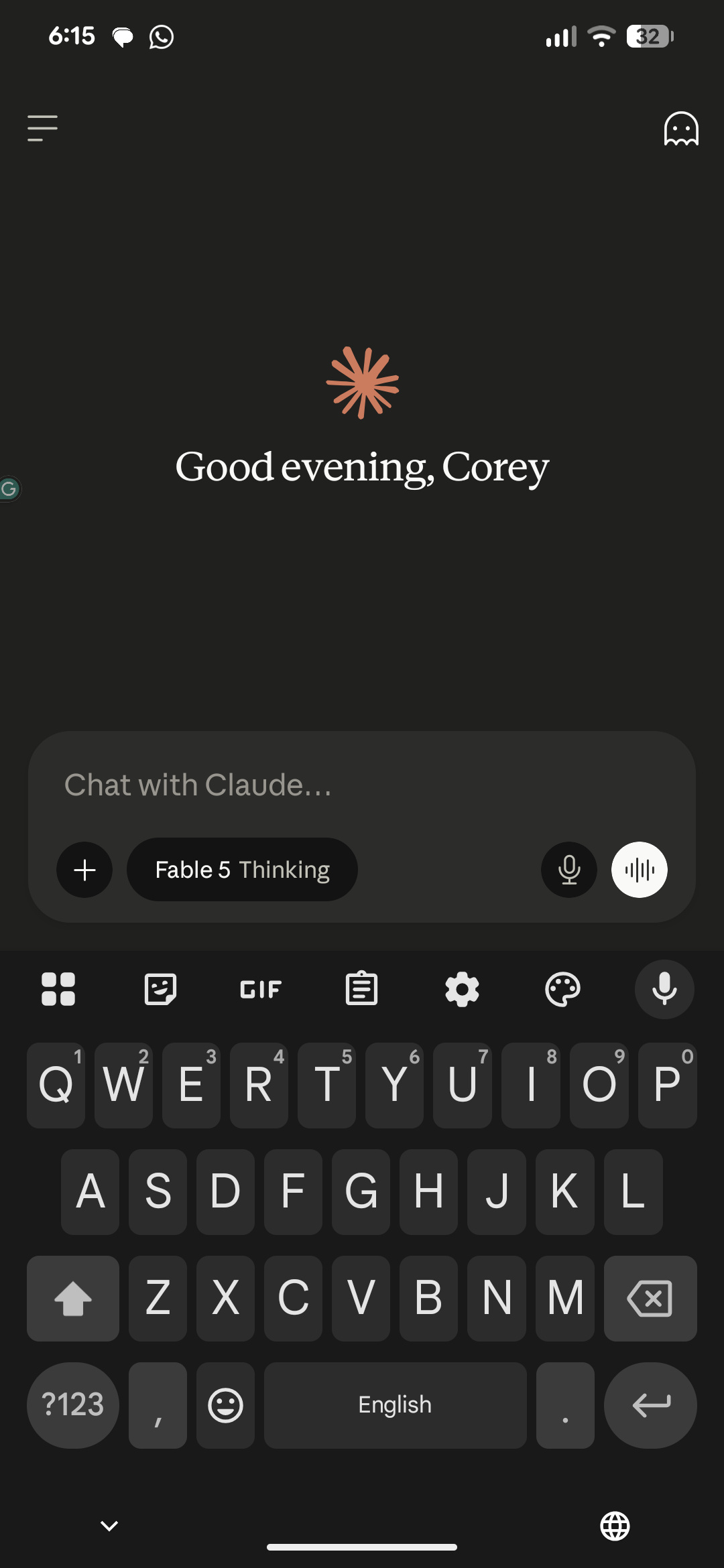 Claude Android app, the chat home screen the app always opens to